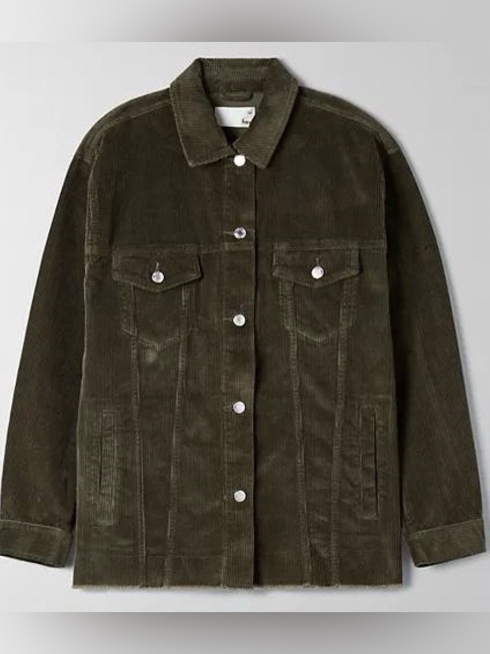Wilfred Free Aritzia Olive Green Corduroy Trucker Jacket Raw Hem XXS